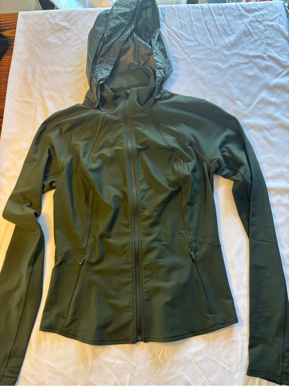 Athleta Interval Olive Green removable Hooded Jacket